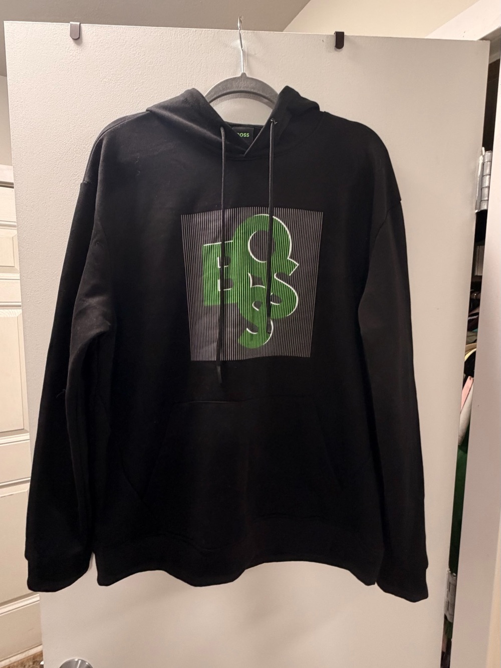 Boss Black Hoodie with Green Graphic Logo